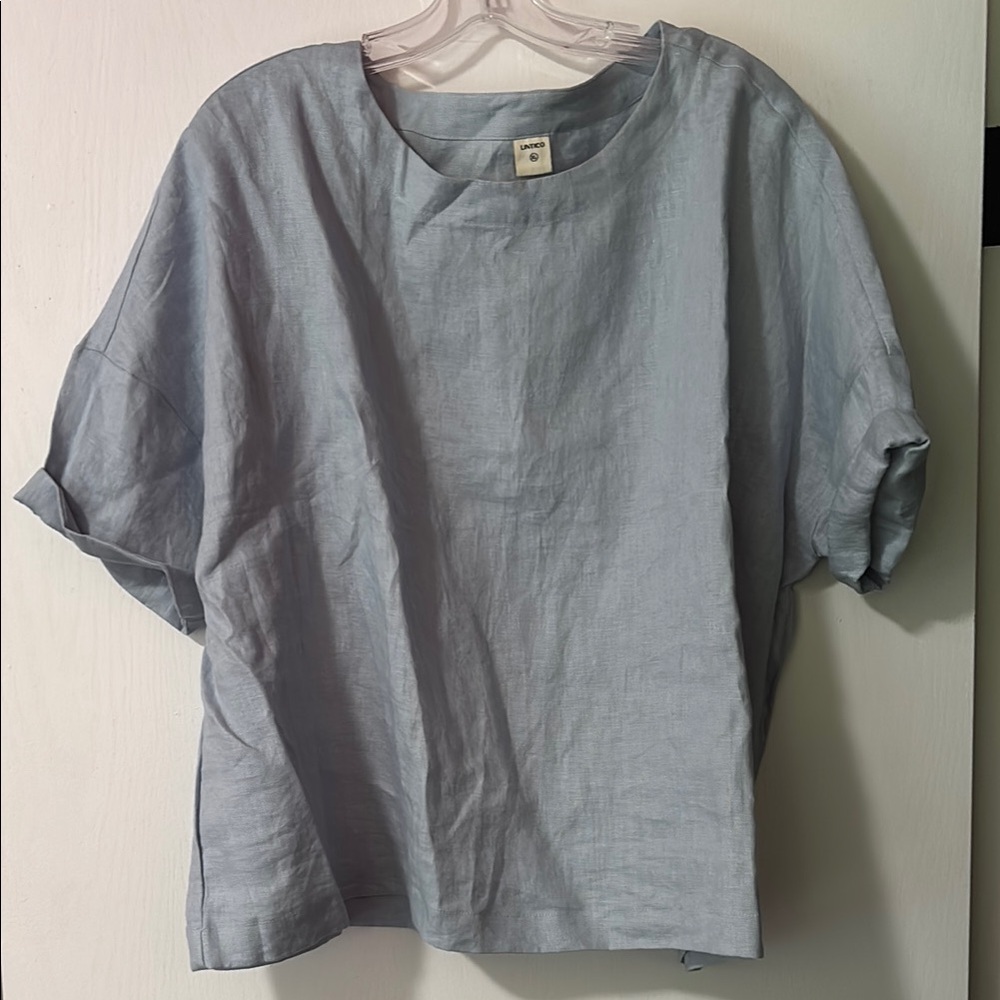 Lintico Womens xl 100% Linen Oversized Blouse Top Short Sleeve Boxy Lagenlook